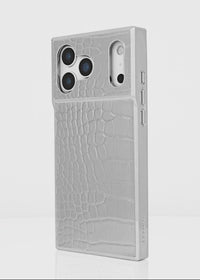["Elite", "Collection", "-", "SQUARE®", "Chromed", "Silver", "Faux", "Croc", "iPhone", "Case"]