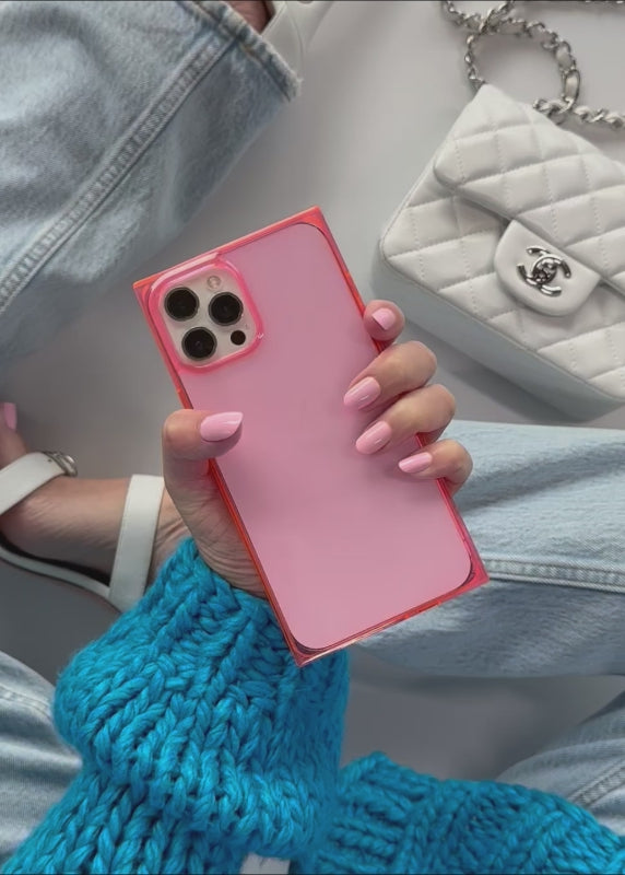 SQUARE Clear Neon Pink iPhone Case - Thumbnail 5