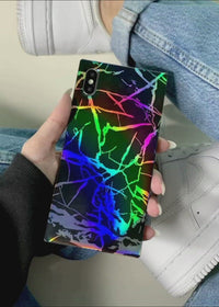 ["Holographic", "Black", "Marble", "SQUARE", "iPhone", "Case"]