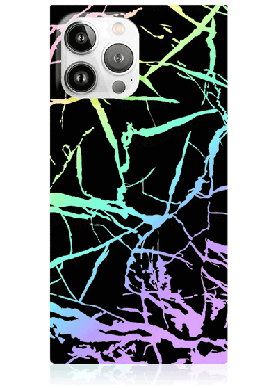 Holographic Black Marble Square iPhone Case #iPhone 13 Pro Max