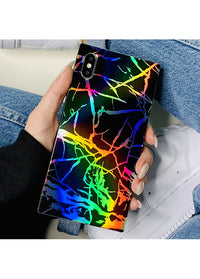["Holographic", "Black", "Marble", "SQUARE", "iPhone", "Case"]