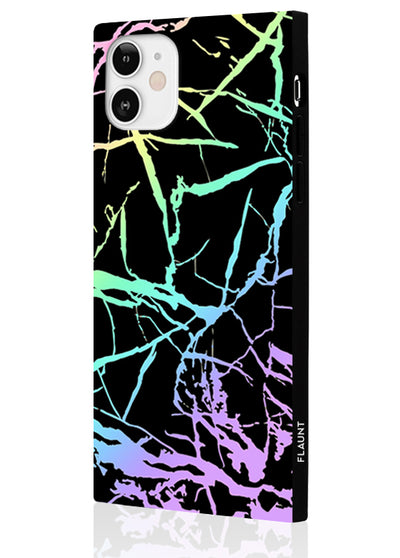 Holo Black Marble Square Phone Case #iPhone 12 Mini