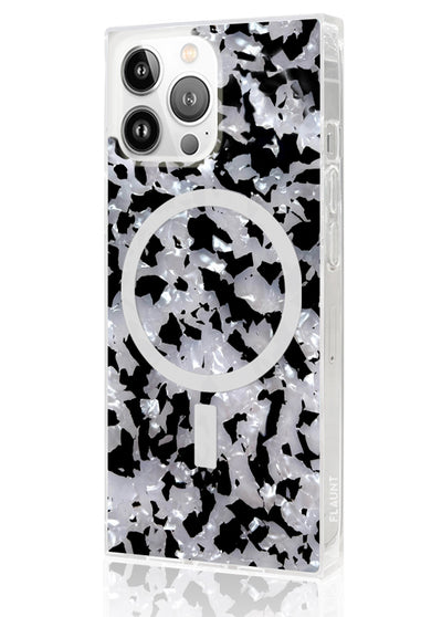Black and White Shell Square iPhone Case #iPhone 14 Pro Max + MagSafe