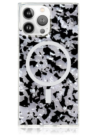 Black and White Shell Square iPhone Case #iPhone 14 Pro Max + MagSafe