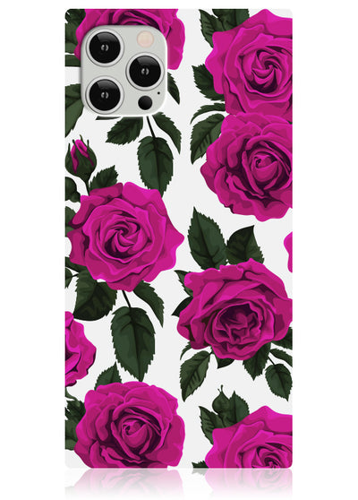 Fuchsia Rose Print Square iPhone Case #iPhone 12 / iPhone 12 Pro