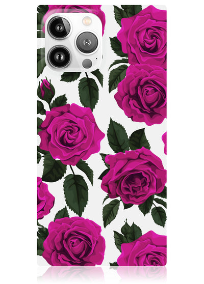 Fuchsia Rose Print Square iPhone Case #iPhone 13 Pro Max + MagSafe