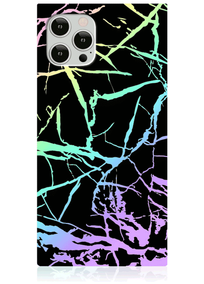 Holographic Black Marble Square iPhone Case #iPhone 12 / iPhone 12 Pro
