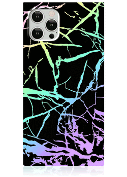 Holographic Black Marble Square iPhone Case #iPhone 12 Pro Max