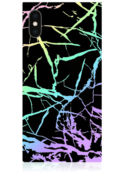 Holographic Black Marble Square iPhone Case #iPhone X / iPhone XS