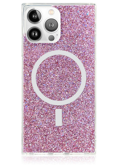 Pink Glitter Square iPhone Case #iPhone 14 Pro + MagSafe