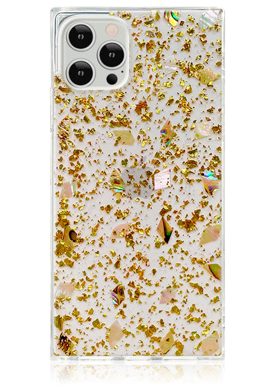 Shell and Gold Flake Square iPhone Case #iPhone 12 / iPhone 12 Pro