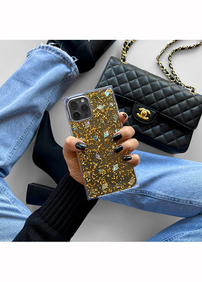 Shell and Gold Flake SQUARE iPhone Case | FLAUNT Shell and Gold Flake SQUARE iPhone Case | FLAUNT