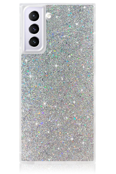 Silver Glitter Square Samsung Galaxy Case #Galaxy S21 Plus