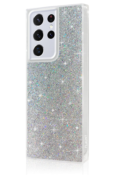 Silver Glitter Square Samsung Galaxy Case #Galaxy S21 Ultra