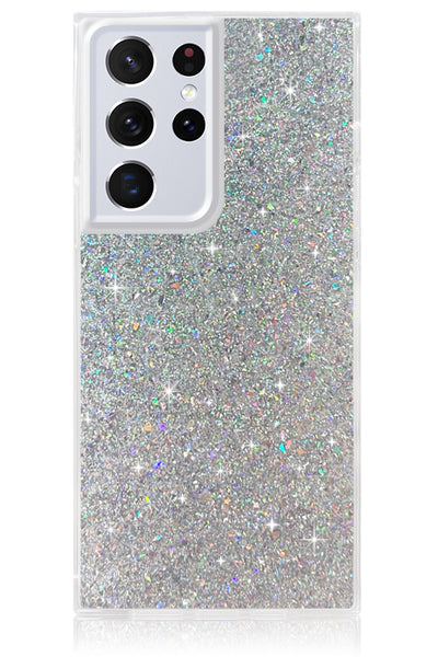 Silver Glitter Square Samsung Galaxy Case #Galaxy S21 Ultra