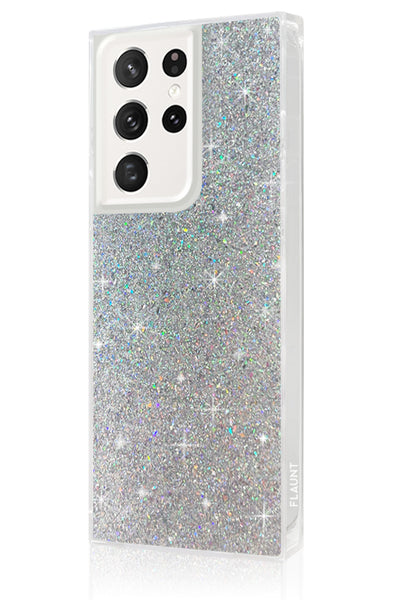 Silver Glitter Square Samsung Galaxy Case #Galaxy S23 Ultra